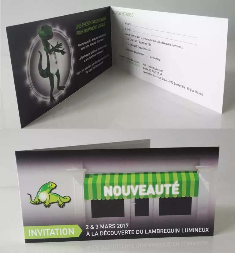Création graphiste carton d'invitation Monsieur Store - Toile de com agence de communication caen