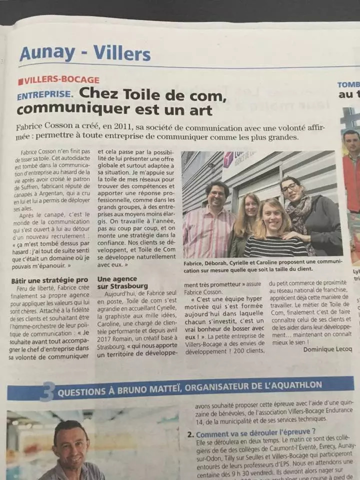 Article Toile de com dans le journal - Toile de com agence de communication globale